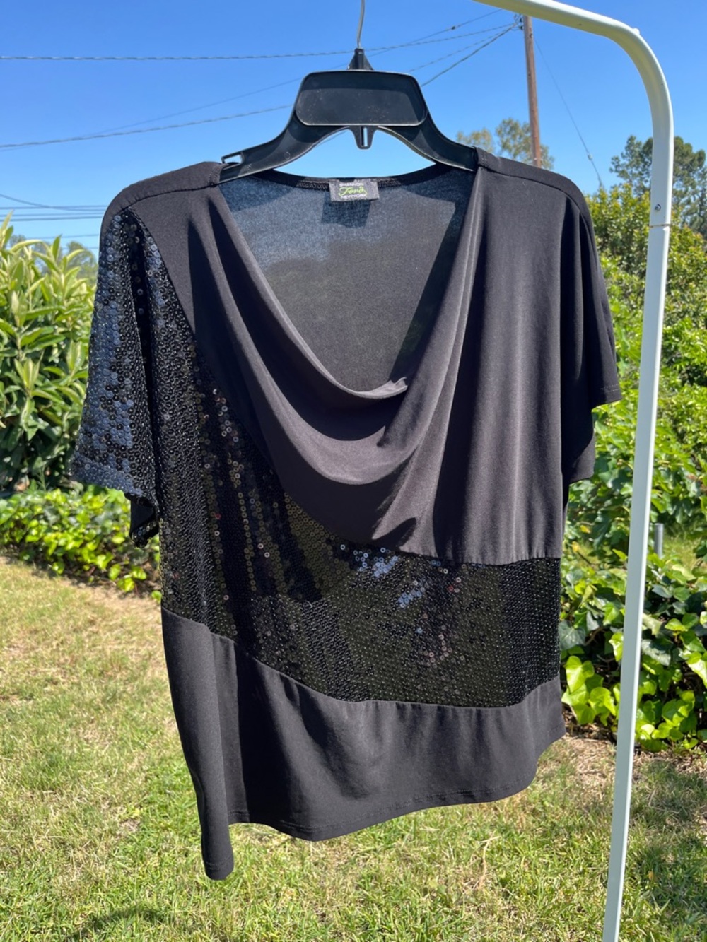 Ford Black Sequin Drape Neck Blouse